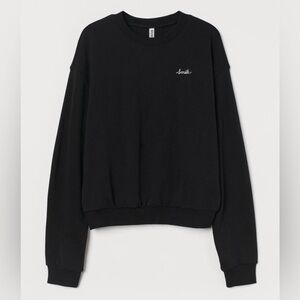 Divided Embroidered Smile Script Cropped Crewneck Sweatshirt Black Size XS